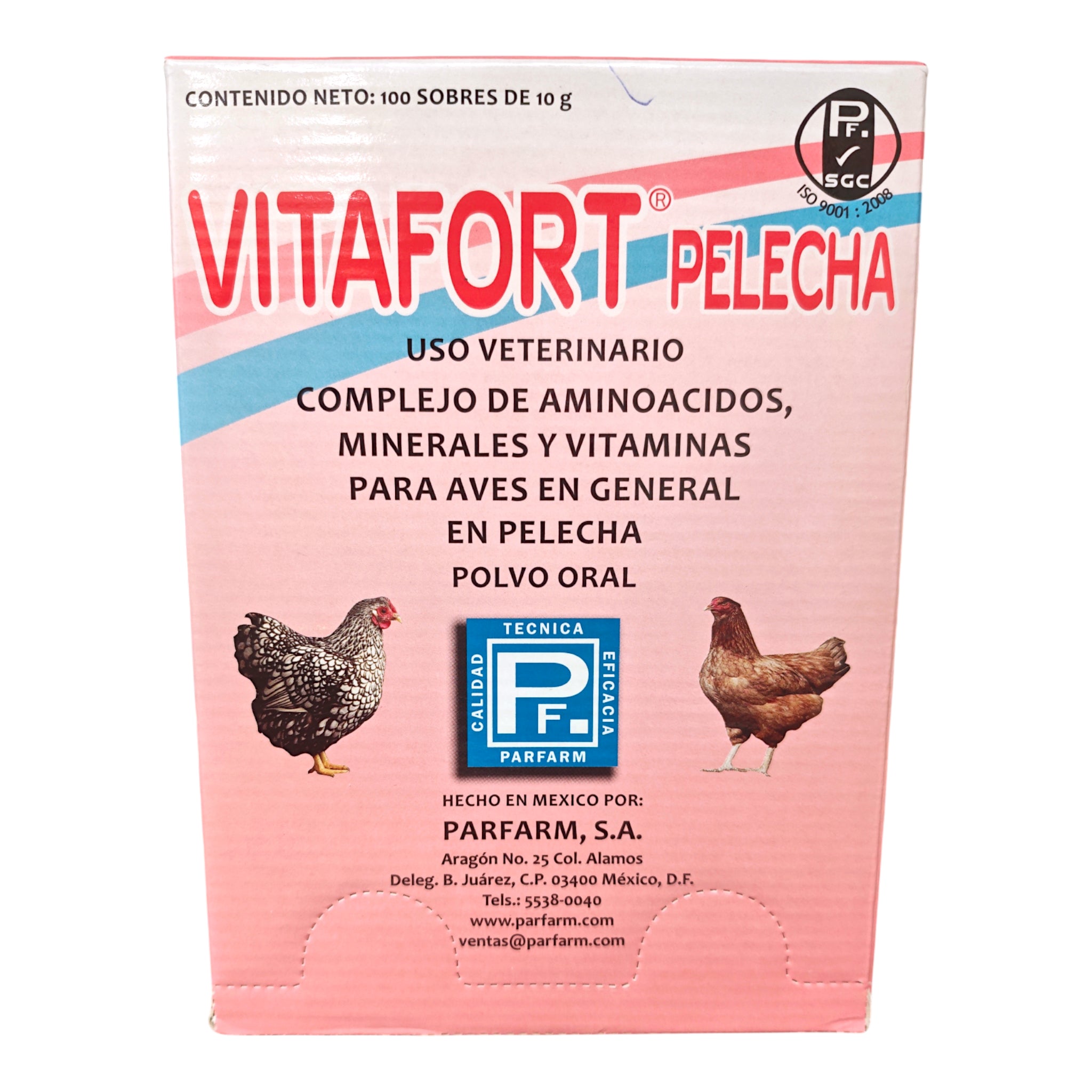 Caja de Vitafort  para gallinas, suplemento para etapa de muda  y emplume en sobres de 10 g.
