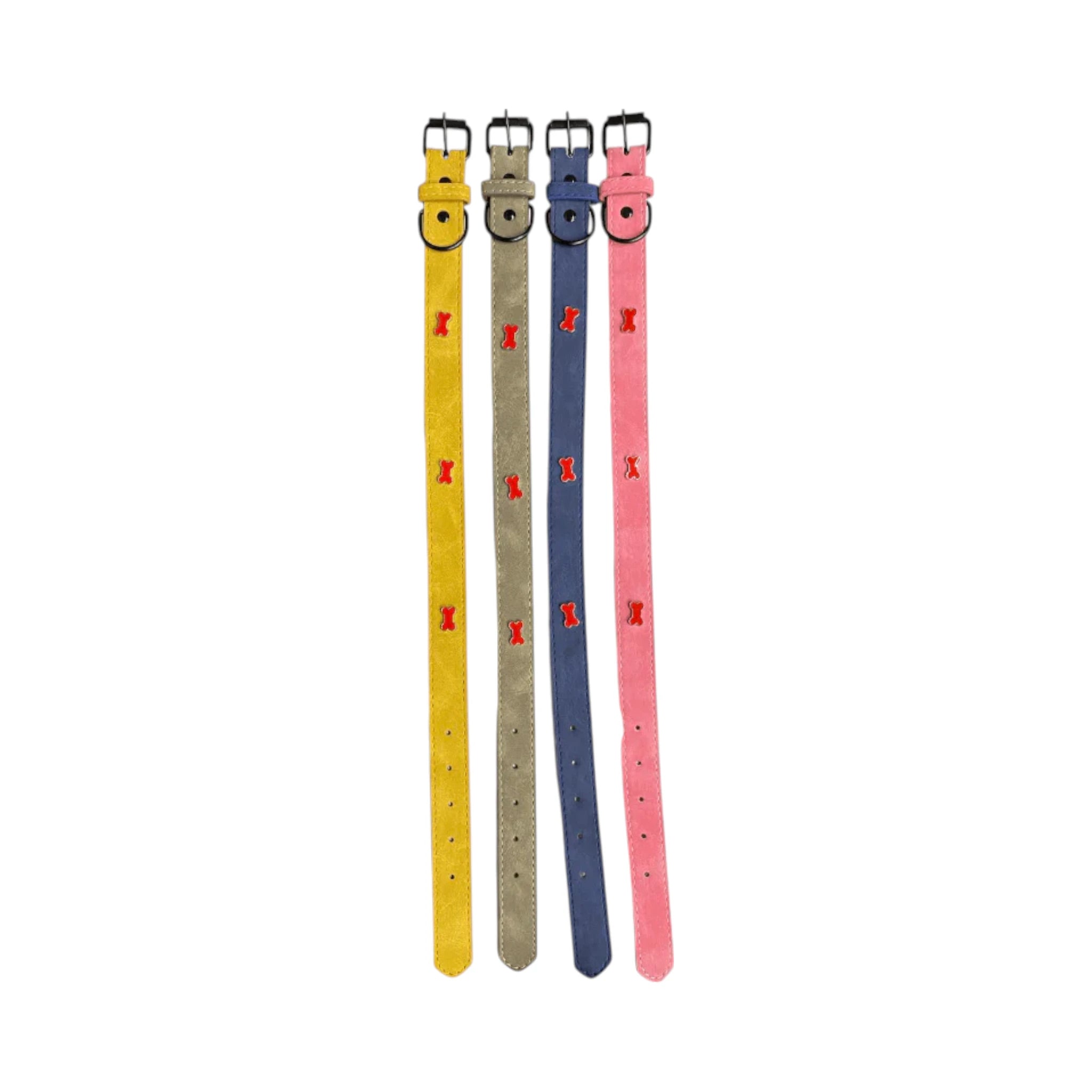 Collares en fila para perro en tonos pastel con huesitos metálicos decorativos