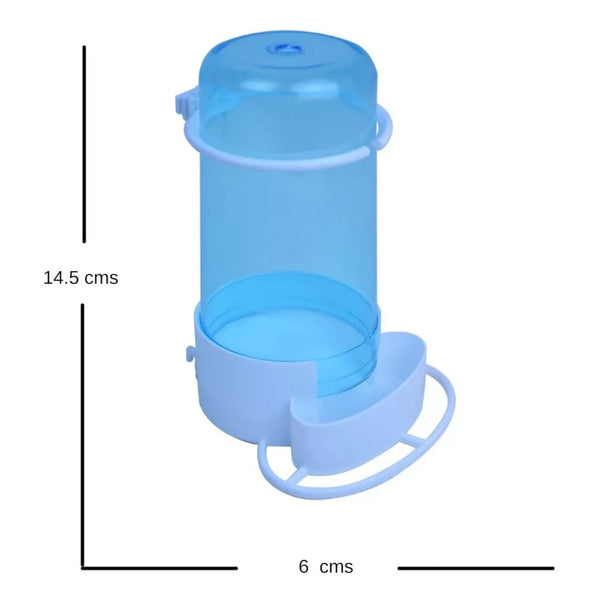 Vista lateral del comedero Pedrós #6 en plástico transparente con base blanca desmontable.
