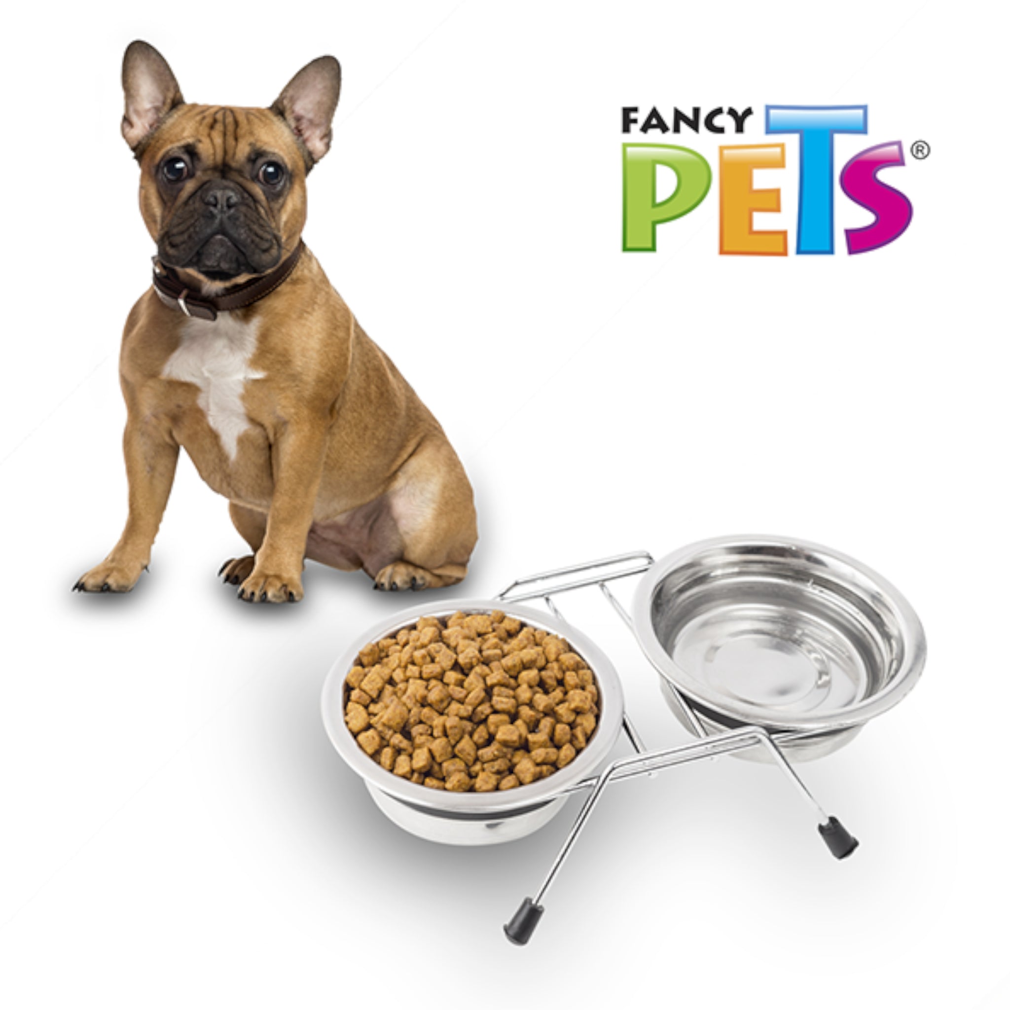 Comedero doble de acero inoxidable para perros con croquetas y agua, base estable antiderrapante