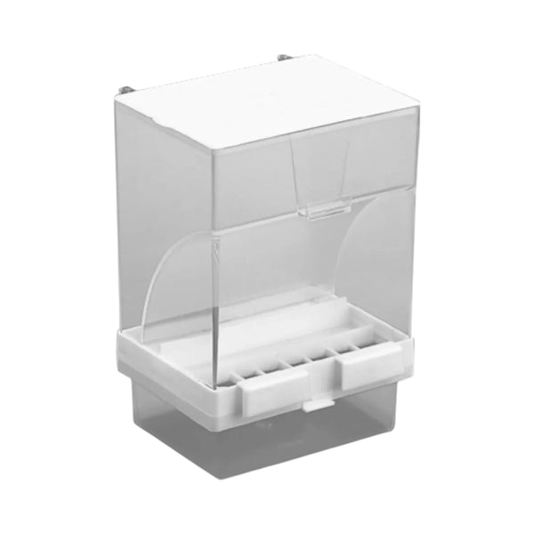 Vista del comedero tipo tolva transparente vacío para aves