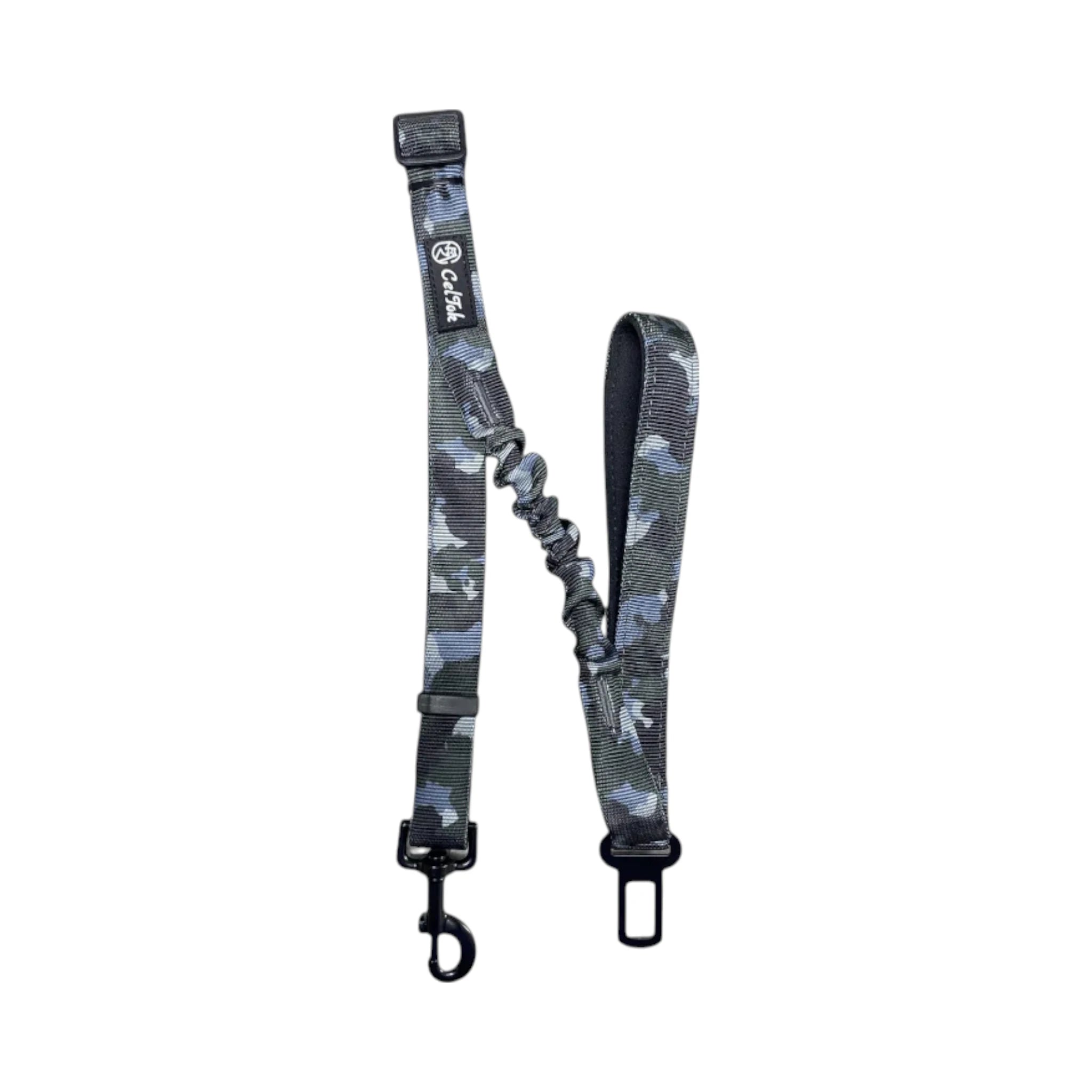 Correa táctica color gris para perro, resistente, con resorte, gancho giratorio y accesorio para cinturón de seguridad