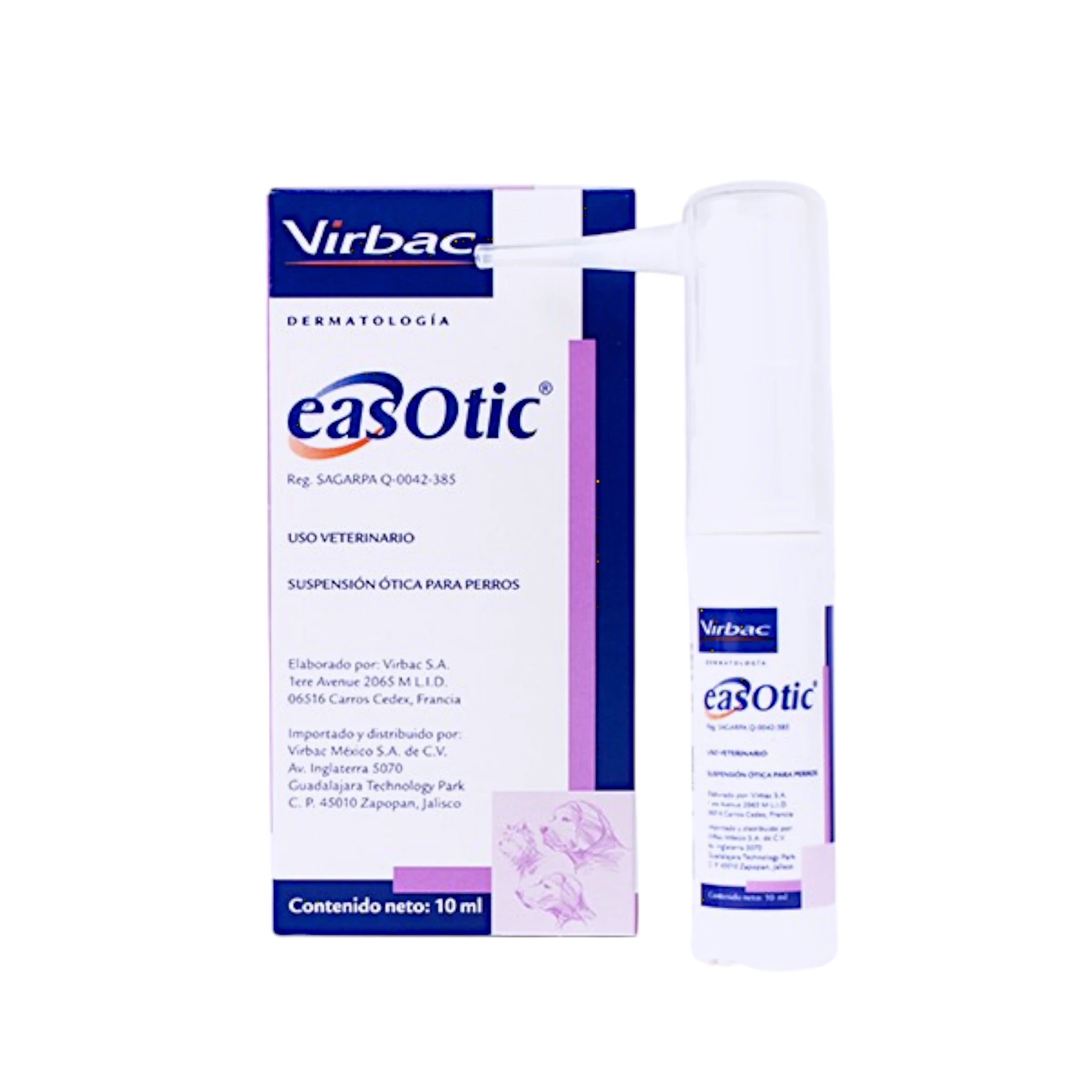 Caja de Easotic, medicamento para el tratamiento de otitis externa en perros, presentación de 10 ml