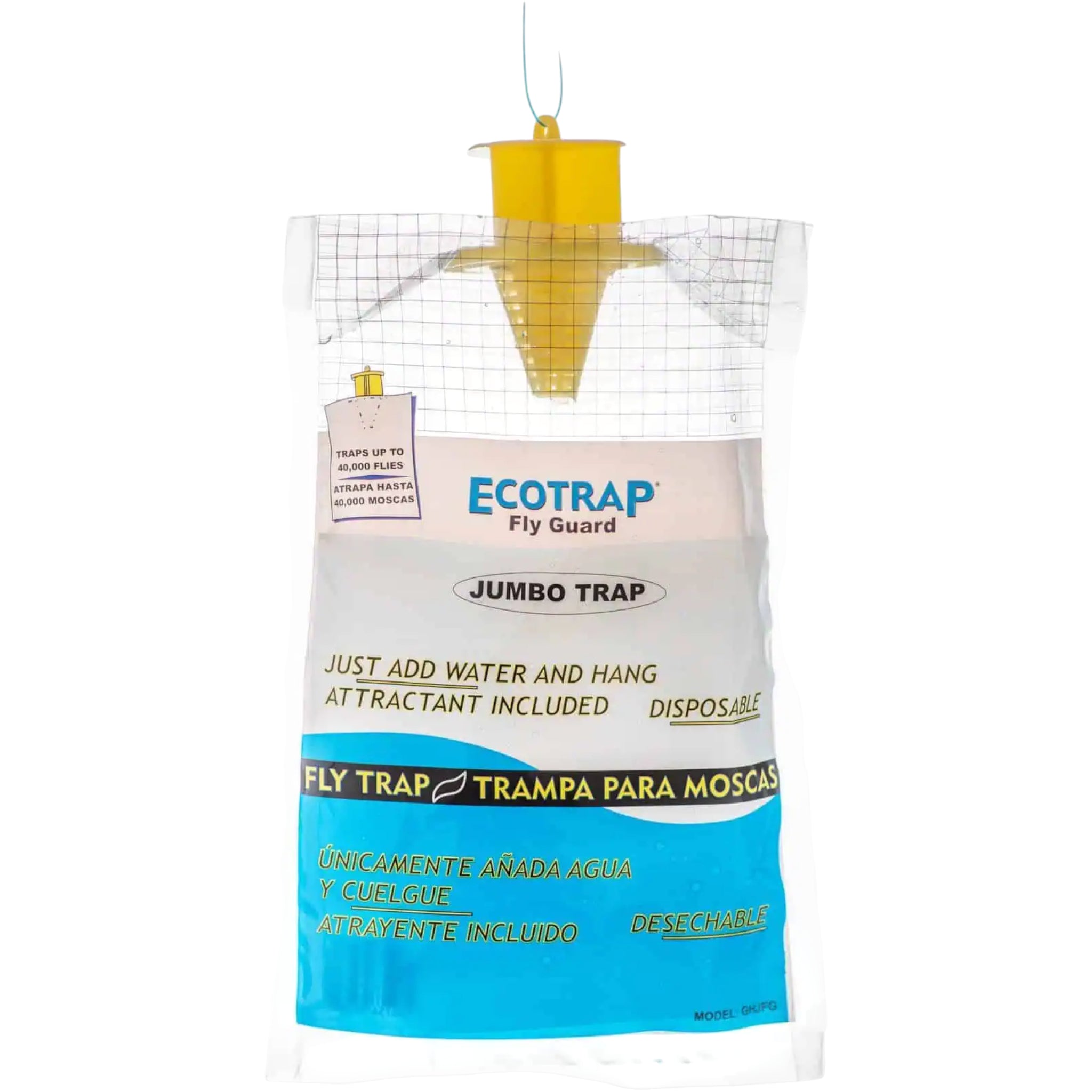 Trampa Ecotrap Jumbo desechable para moscas, modelo grande activado con agua para uso en establos, granjas y corrales.