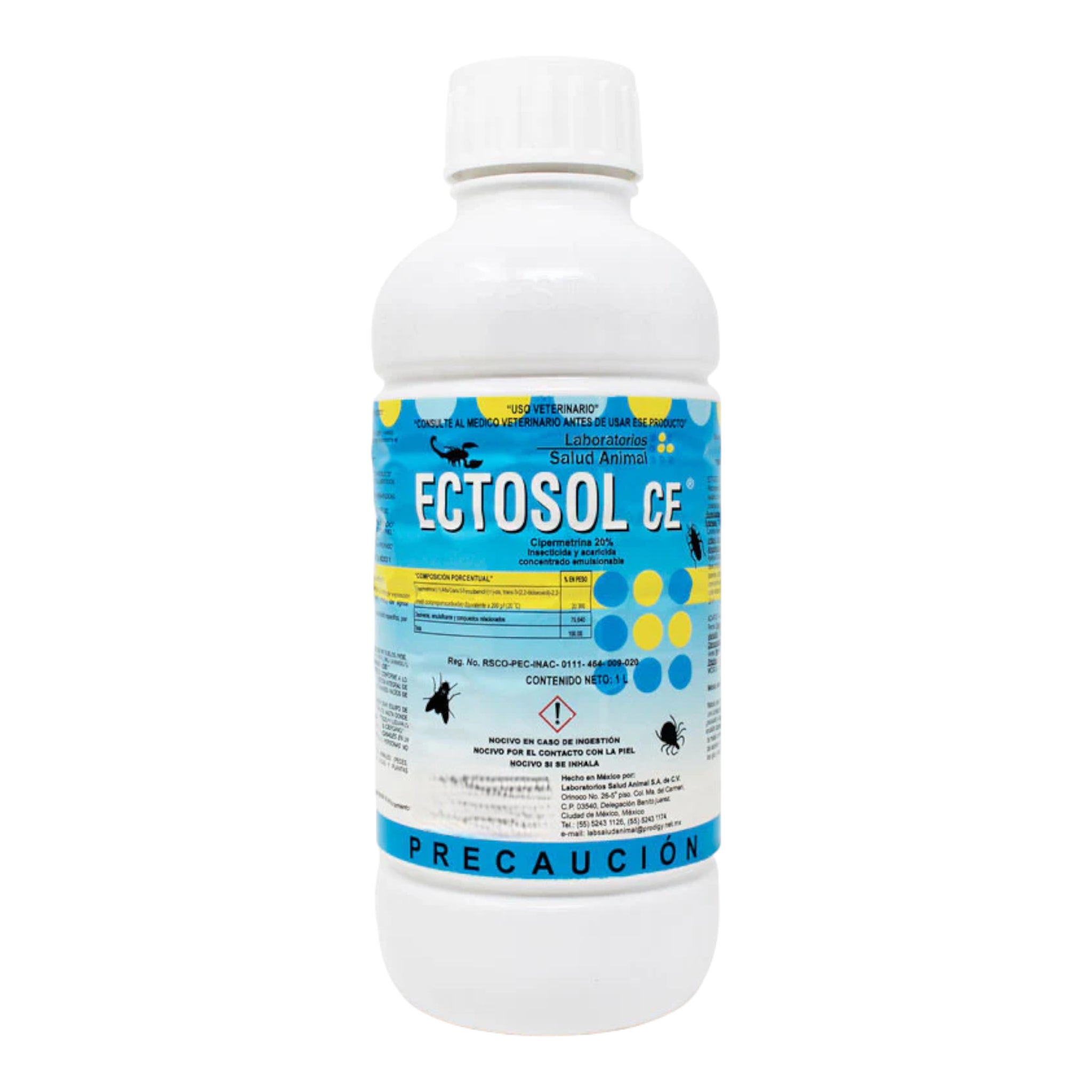 Envase de Ectosol CE 100 mL, insecticida y acaricida para control de insectos y ácaros en corrales, establos y otras instalaciones pecuarias.