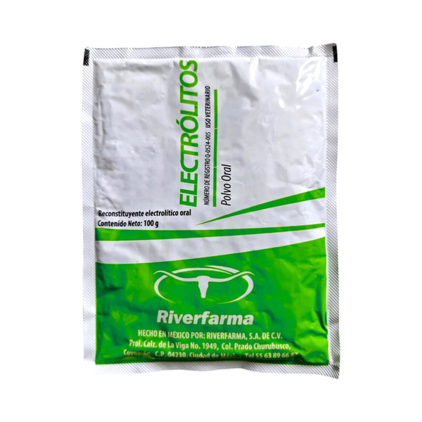 Sobre de 100 gramos de Electrolitos en polvo, suplemento oral para rehidratación en perros, gatos, aves, ganado y animales de granja
