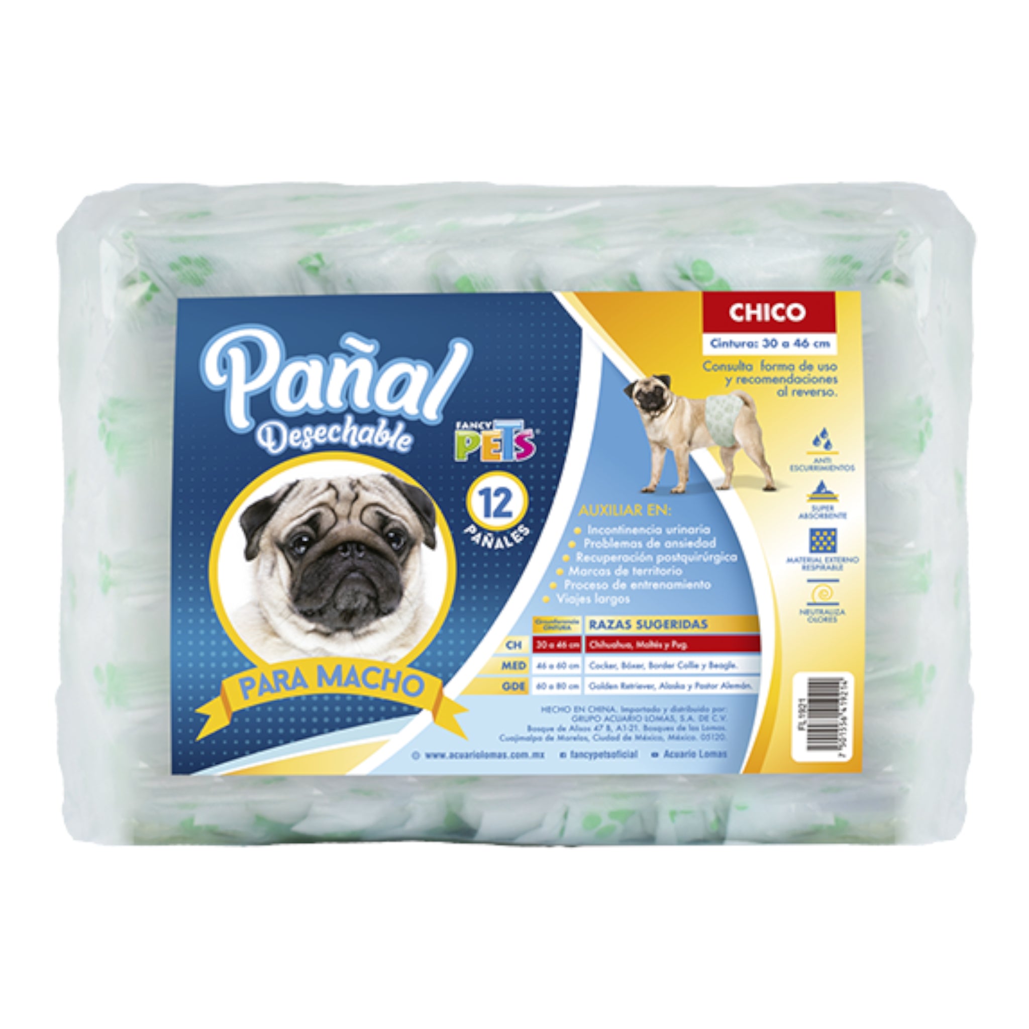 Empaque de pañales chicos para manchos de 30-46cm de cintura