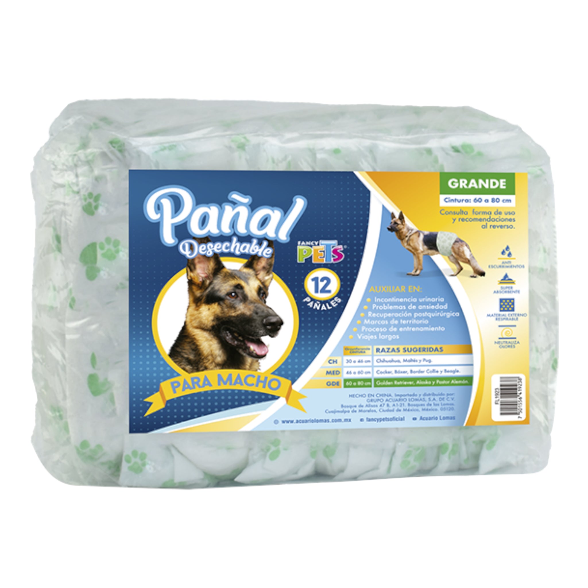 Empaque de pañales dry pet talla ideales para perros de cintura 60 a 80 cm
