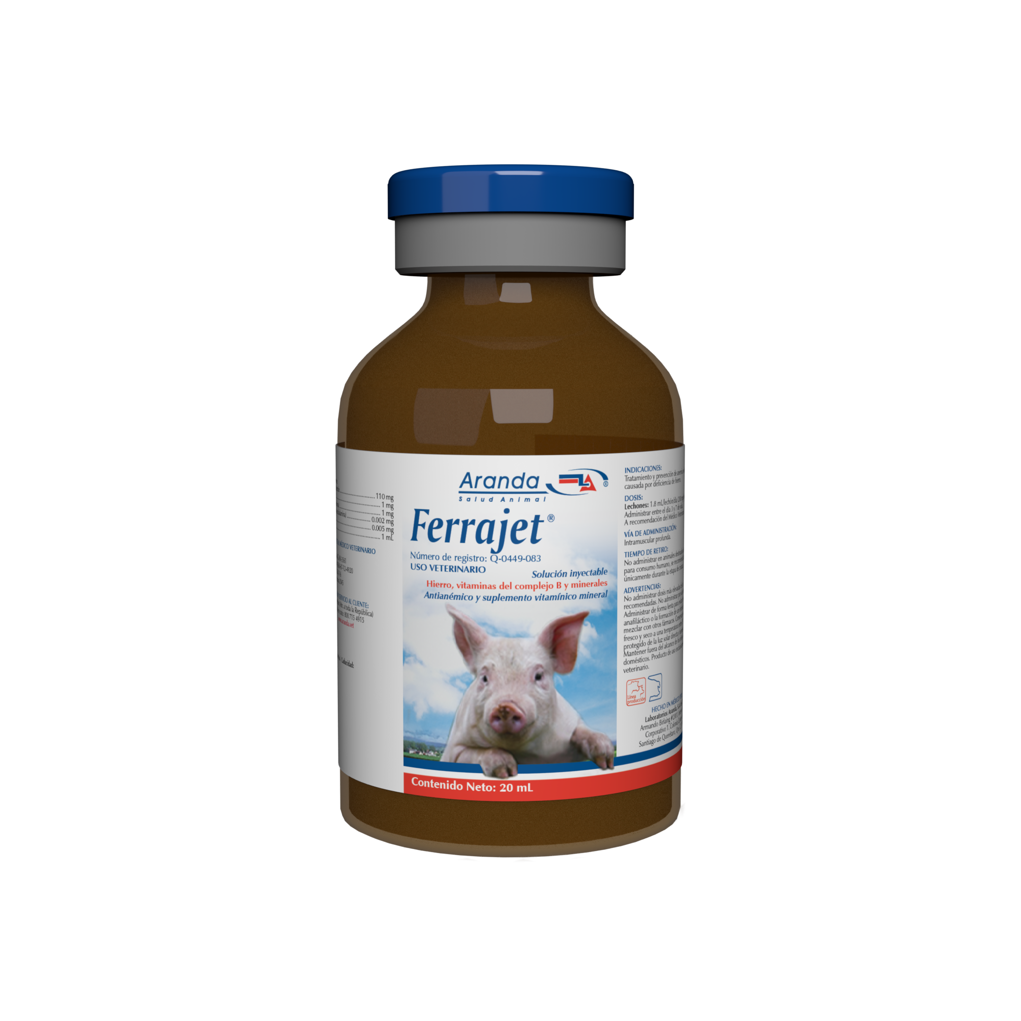 Botella de 20 ml de Ferrajet, suplemento antianémico inyectable para lechones