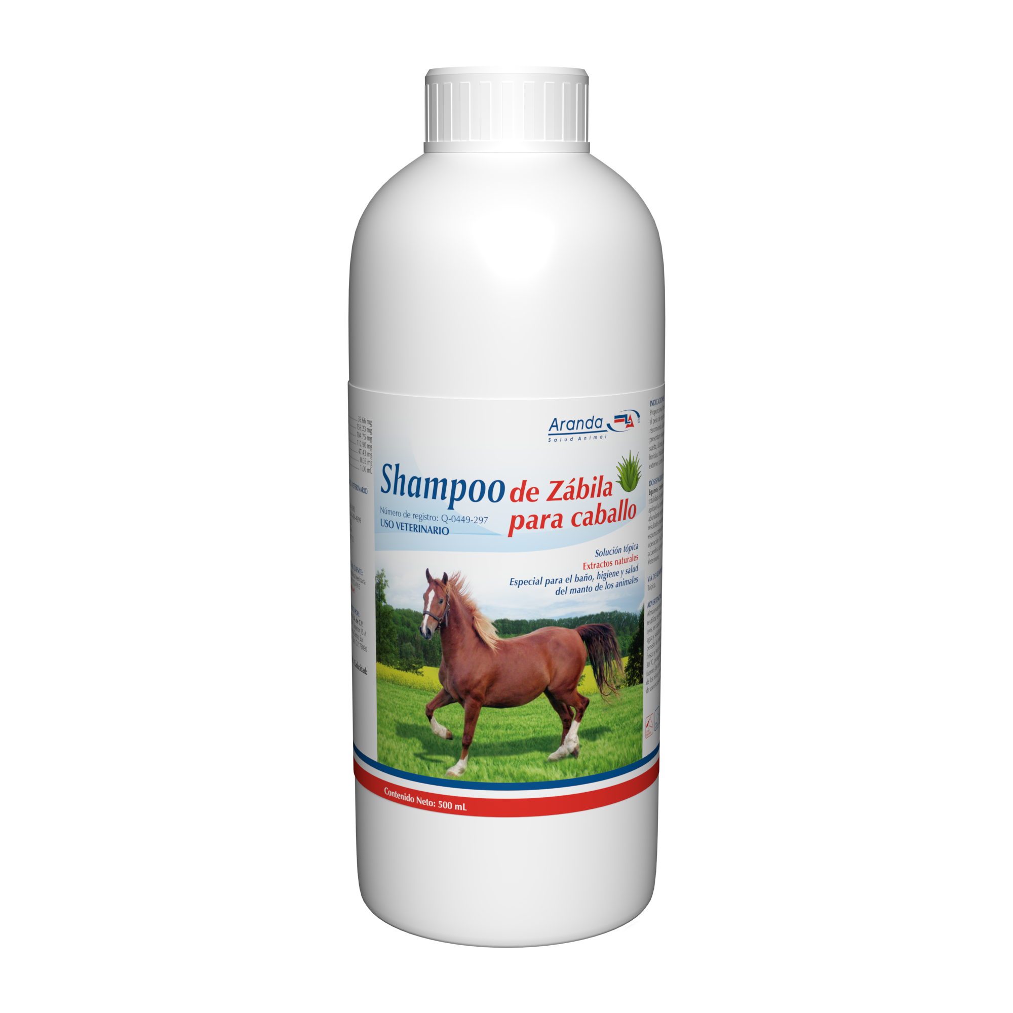 Frasco de Shampoo de Zábila para caballo, ideal para brillo, suavidad y control de parásitos externos como pulgas y ácaros