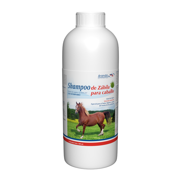 Frasco de Shampoo de Zábila para caballo, ideal para brillo, suavidad y control de parásitos externos como pulgas y ácaros
