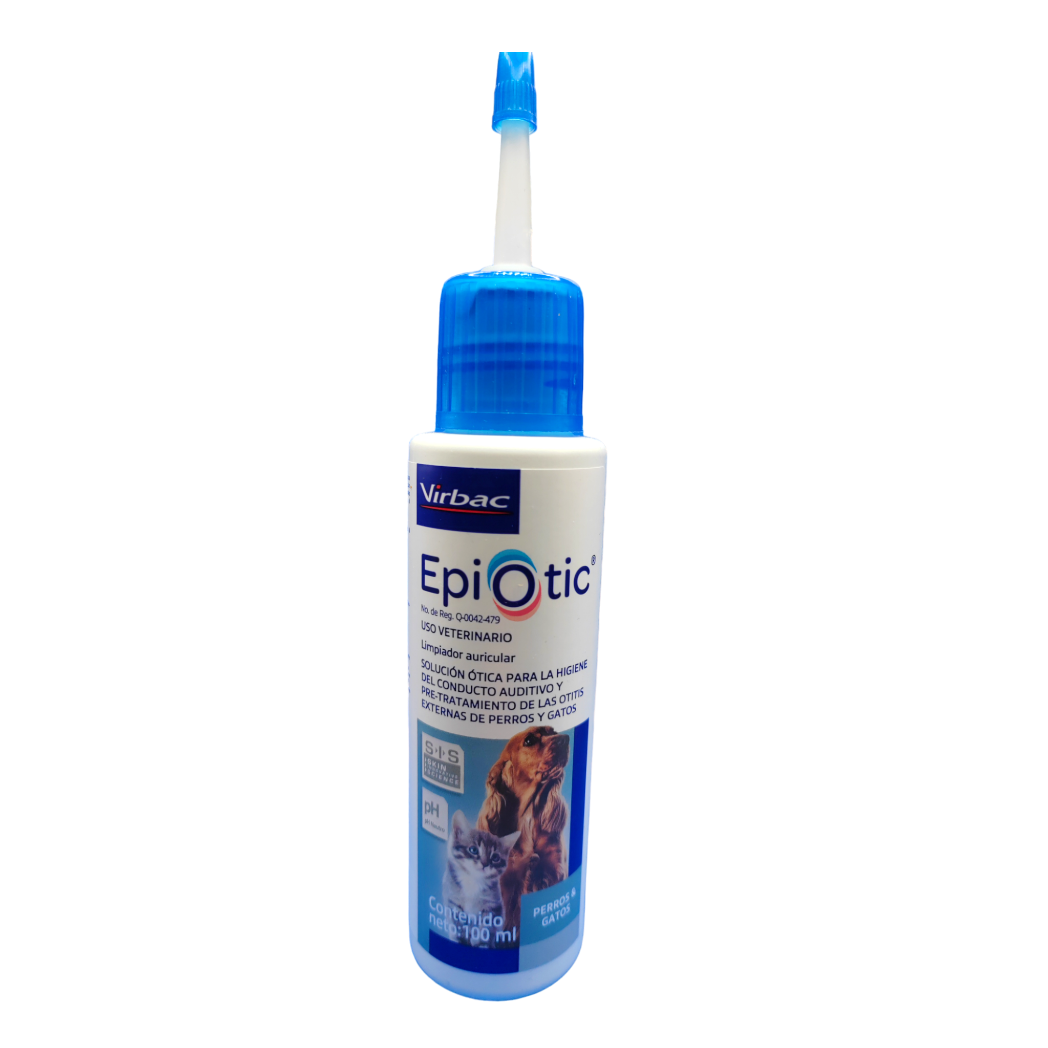 Envase de Epiotic, solución de limpieza para el cuidado auditivo en perros y gatos, presentación de 100 ml
