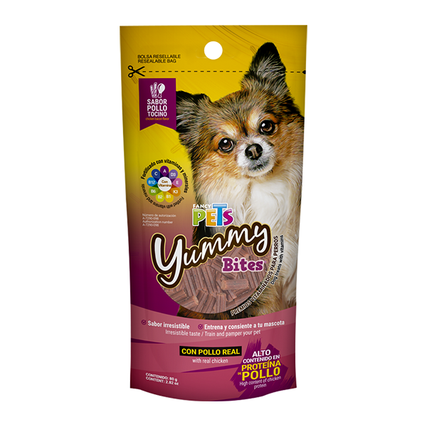 Yummy bites, premios sabor pollo con tocino