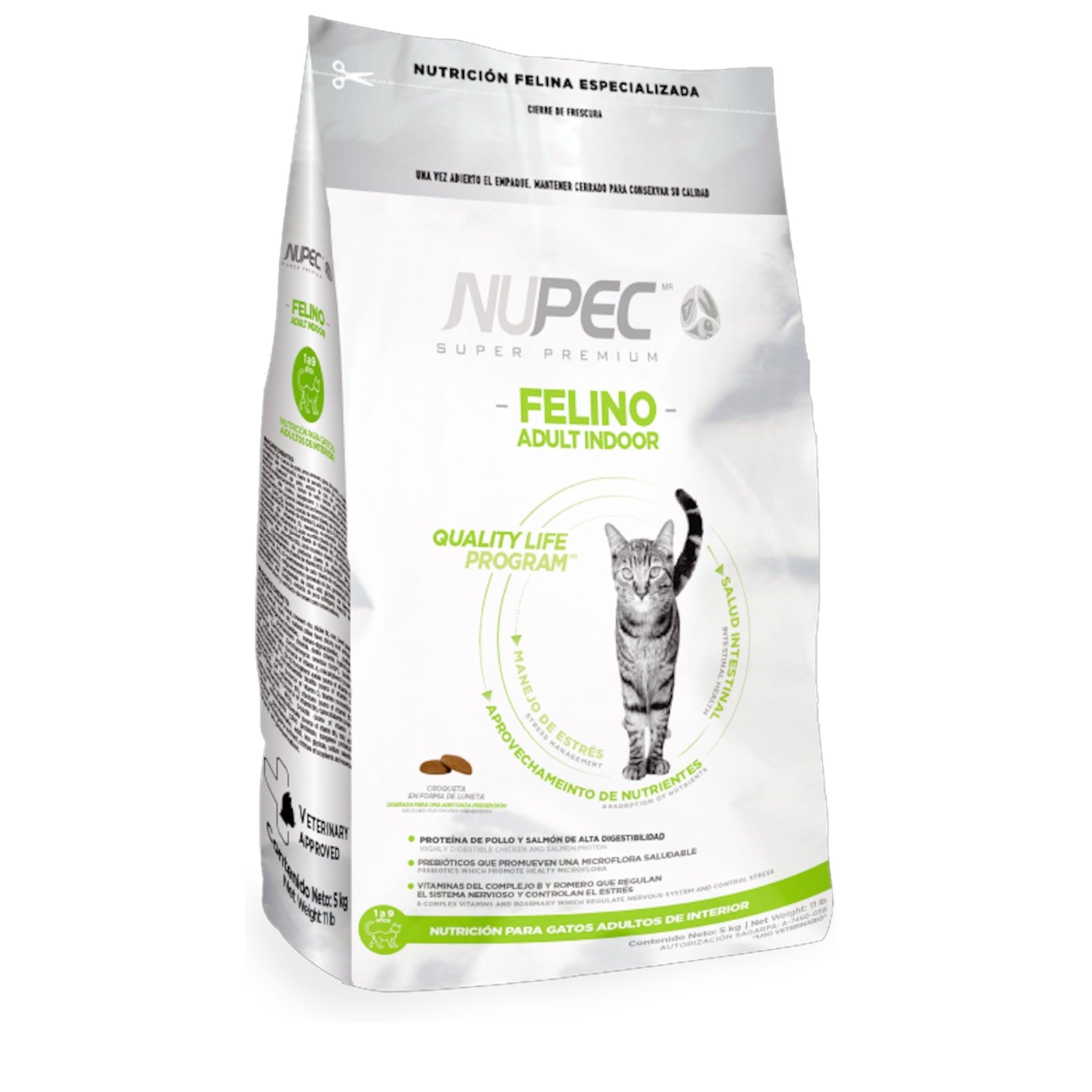 Empaque de croquetas Felino Indoor Nupec para gatos adultos de interior, fórmula con omegas, taurina y control de olores