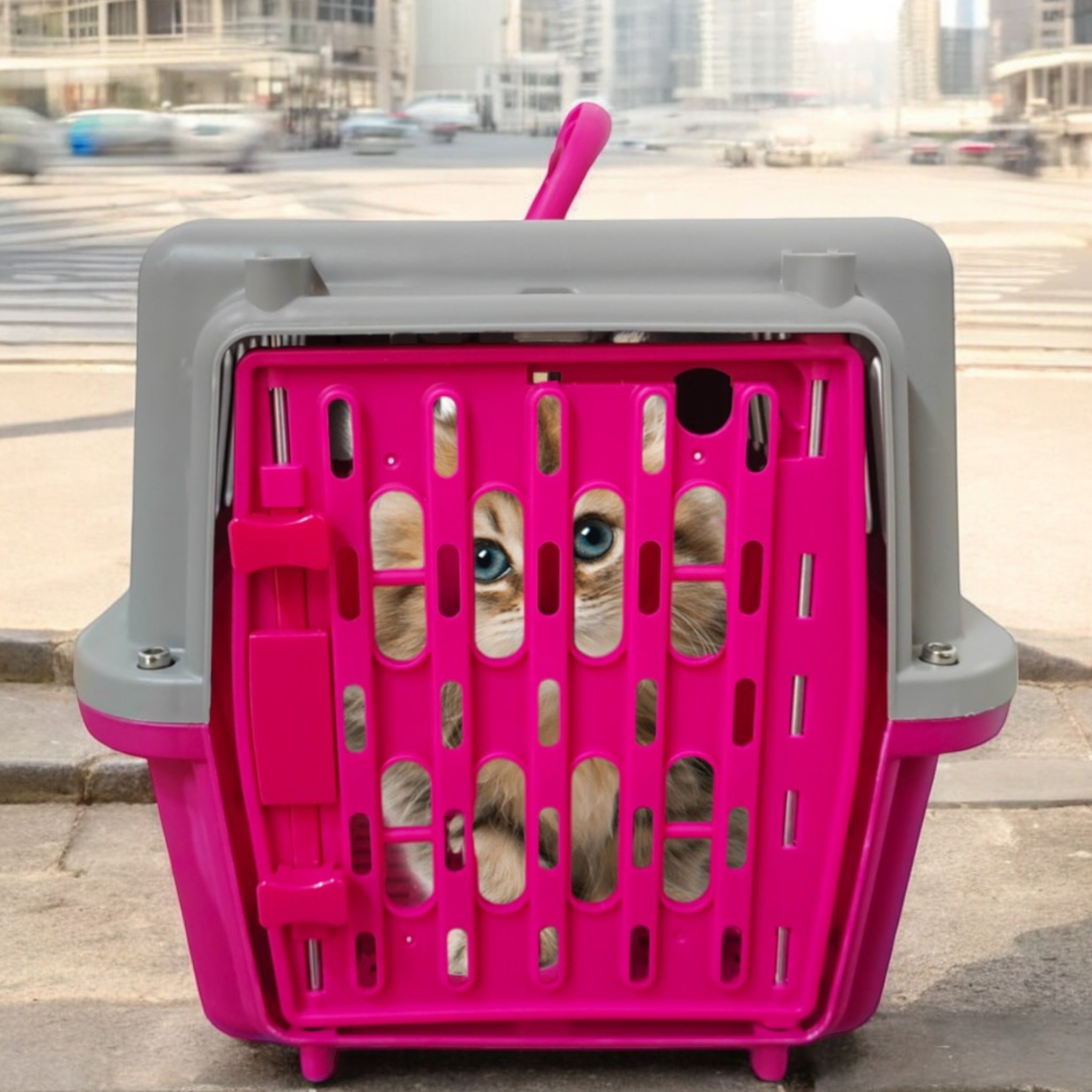 Gato viajando tranquilo dentro de la transportadora Ocean Pets durante un traslado