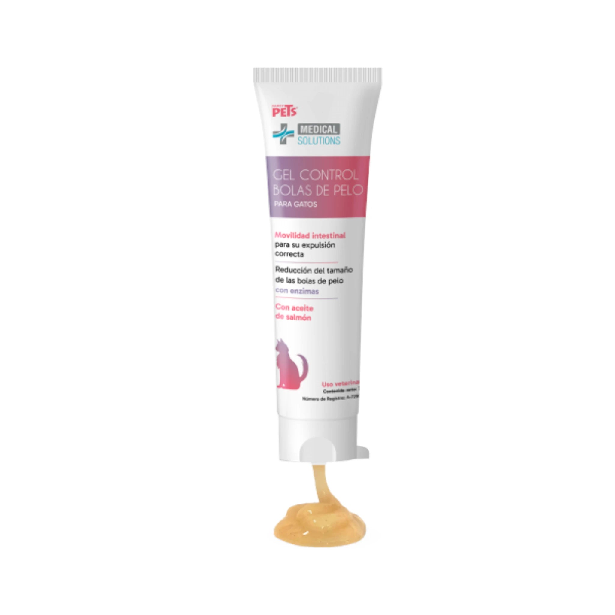 Tubo de 70g de gel control de bolas de pelo para gatos, con aceite de salmón, fibra y enzimas naturales.