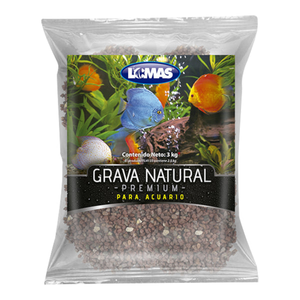 Bolsa de grava natural premium para acuario Lomas de 3 kg, ideal para acuarios de agua dulce sin alterar parámetros