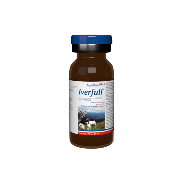 Iverfull Inyectable presentación 10ml, solución antiparasitaria con ivermectina al 1%, ideal para el control de parásitos en animales de granja