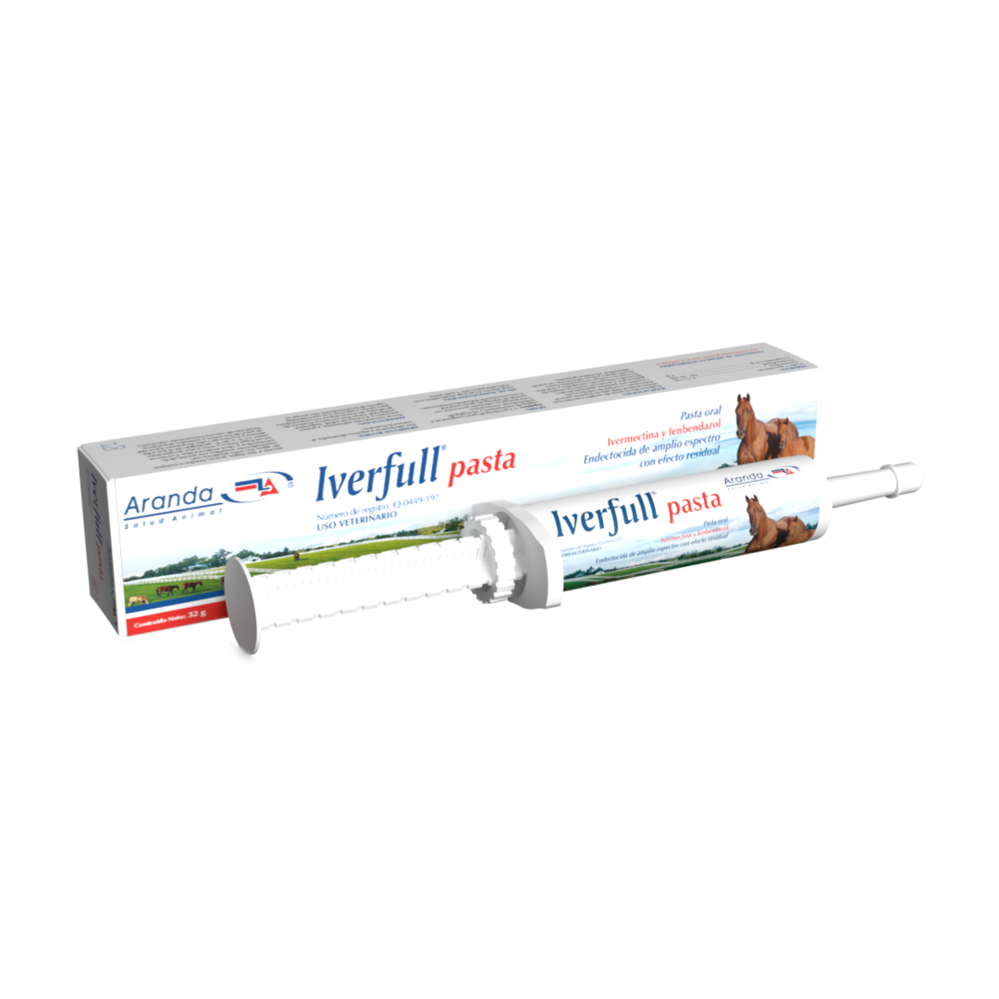 Envase de Iverfull Pasta para caballos, desparasitante oral con ivermectina y fenbendazol contra parásitos internos y externos