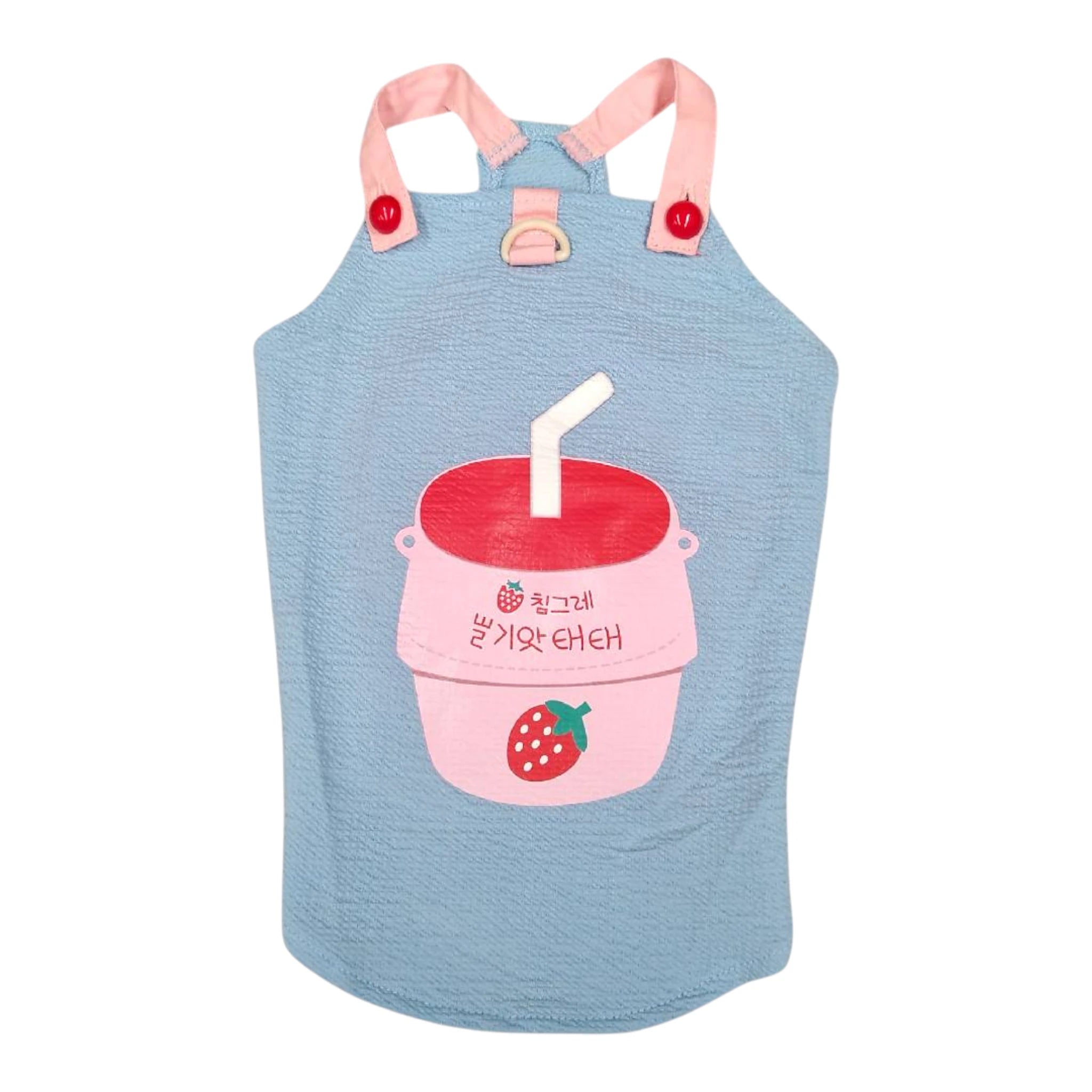 Jumper veraniego azul con diseño de fresa, ideal para perros pequeños y gatos