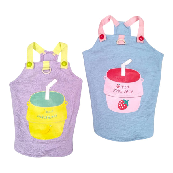 Jumper veraniego para perros pequeños y gatos, modelo morado con amarillo y azul con rosa