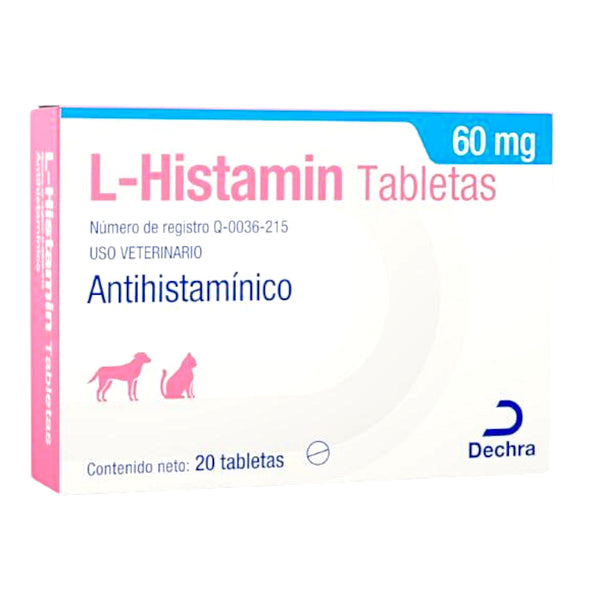 Caja de L-Histamin para mascotas, antihistamínico en tabletas con difenhidramina para tratar alergias, picazón y reacciones en perros y gatos