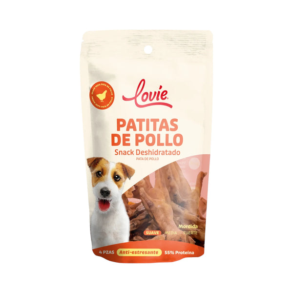 Bolsa de Patitas de Pollo Deshidratadas Lovie, snack natural para perros.