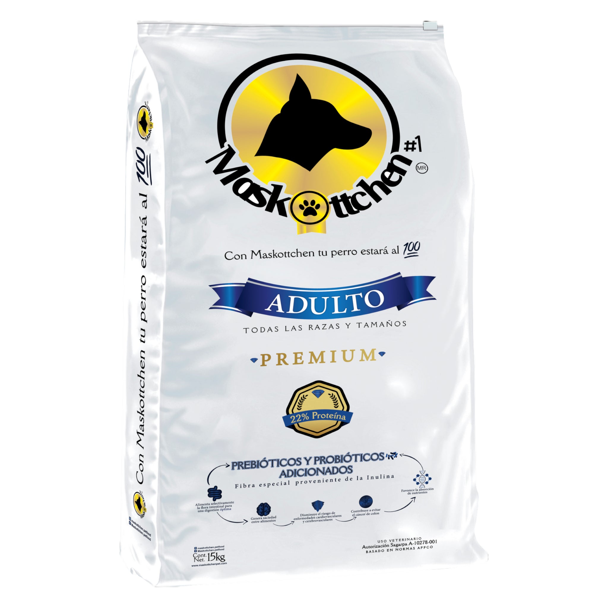 Saco de Maskottchen Premium Adulto, alimento balanceado para perros adultos de todas las razas y tamaños.