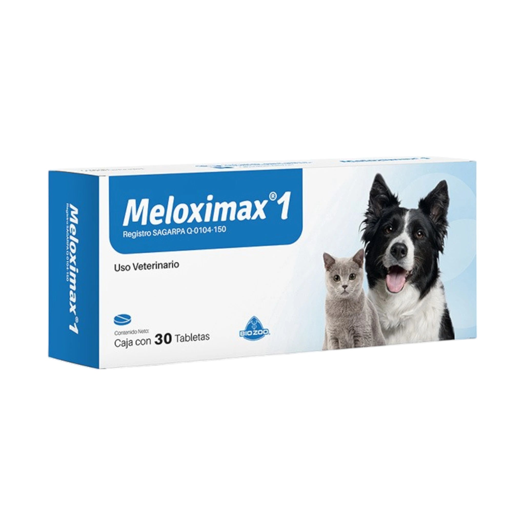 Caja de Meloximax 1 mg con 30 tabletas antiinflamatorias para perros y gatos