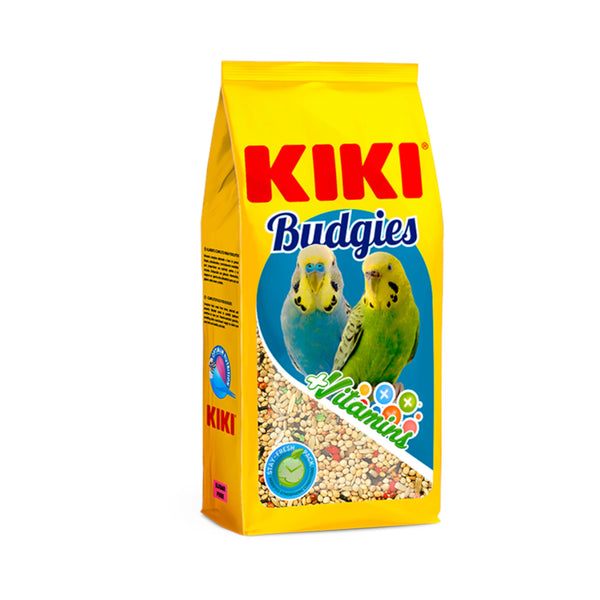 Bolsa de alimento KIKI para periquitos, mezcla de semillas vitaminadas con alpiste, avena, mijo y negrillo.