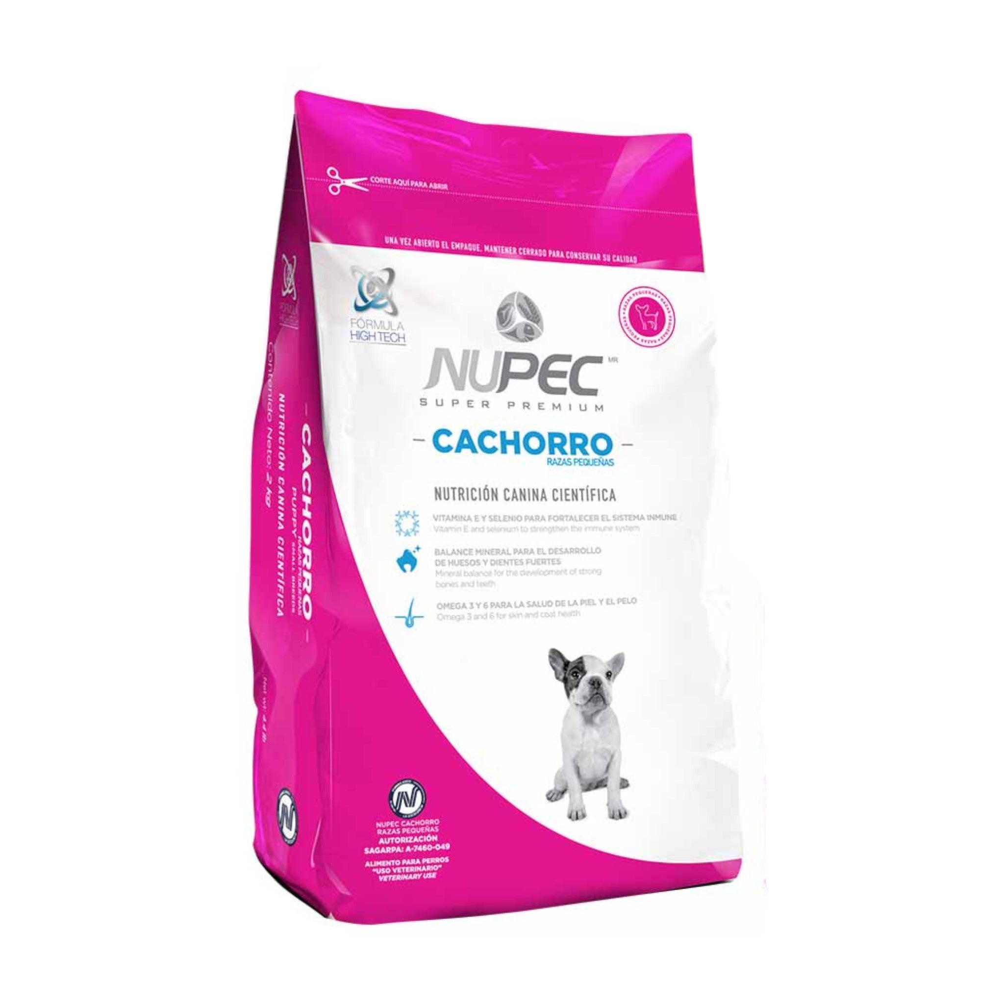 Bolsa de 8 kg de croquetas Nupec Cachorro Raza Pequeña, alimento premium con ingredientes de alta calidad para el crecimiento y vitalidad del cachorro