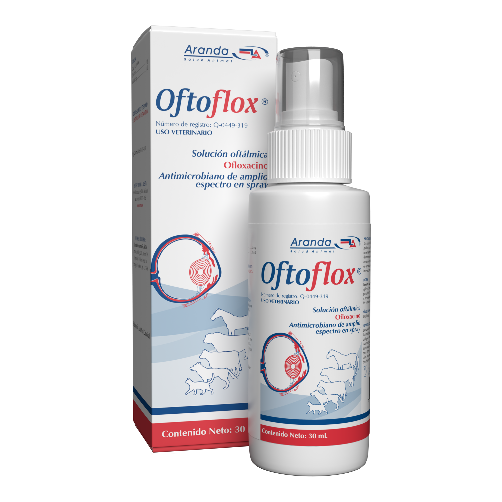 Frasco de Oftoflox 30 ml para tratamiento de infecciones oculares en animales