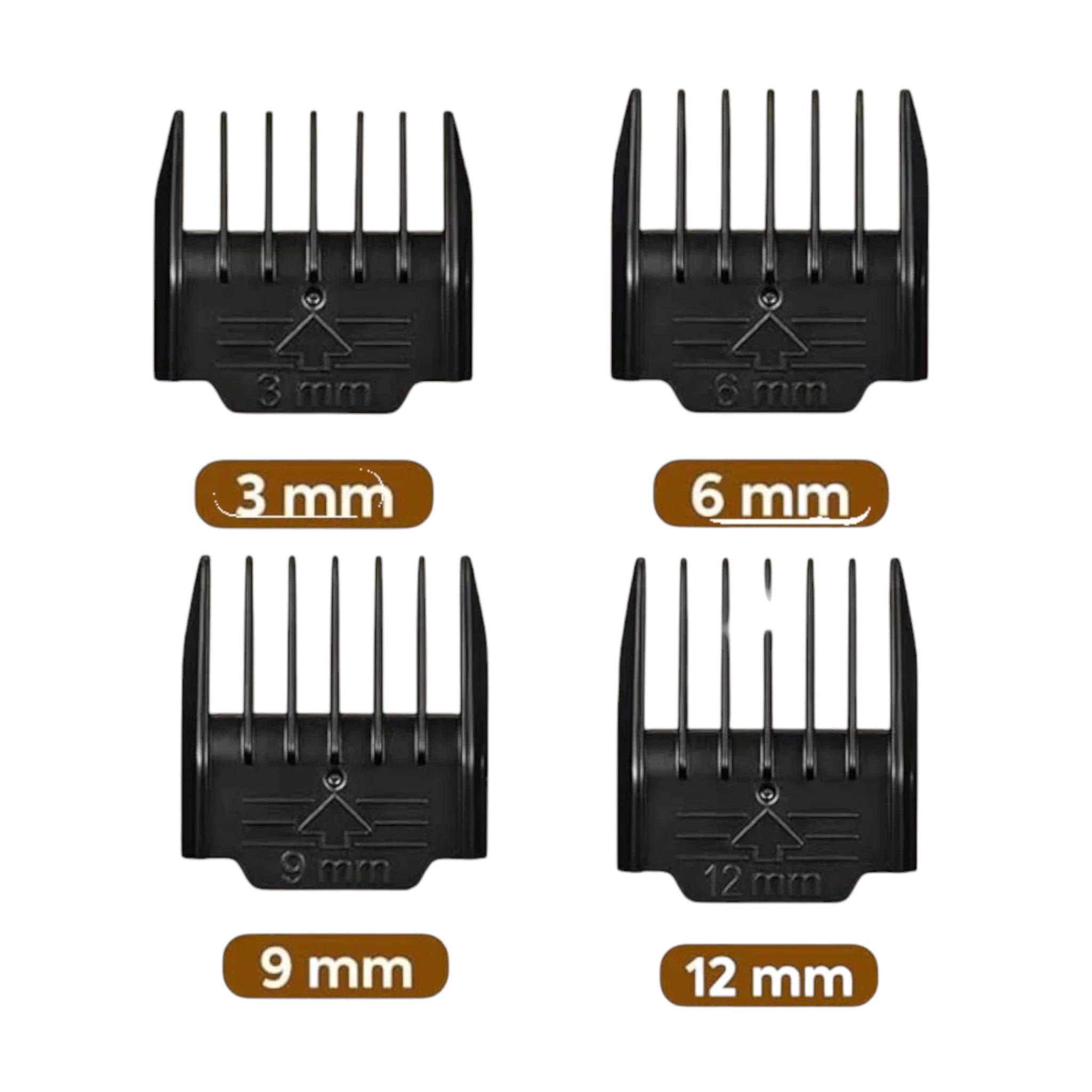 Juego de peines guía de 3, 6, 9 y 12 mm para cortes de perro.