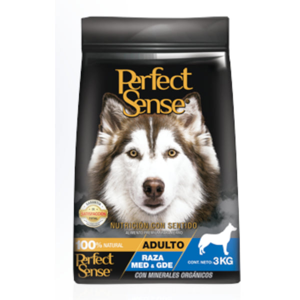 Saco de Perfect Sense adulto razas medianas y grandes 3 kg, croquetas naturales para perros adultos con minerales orgánicos