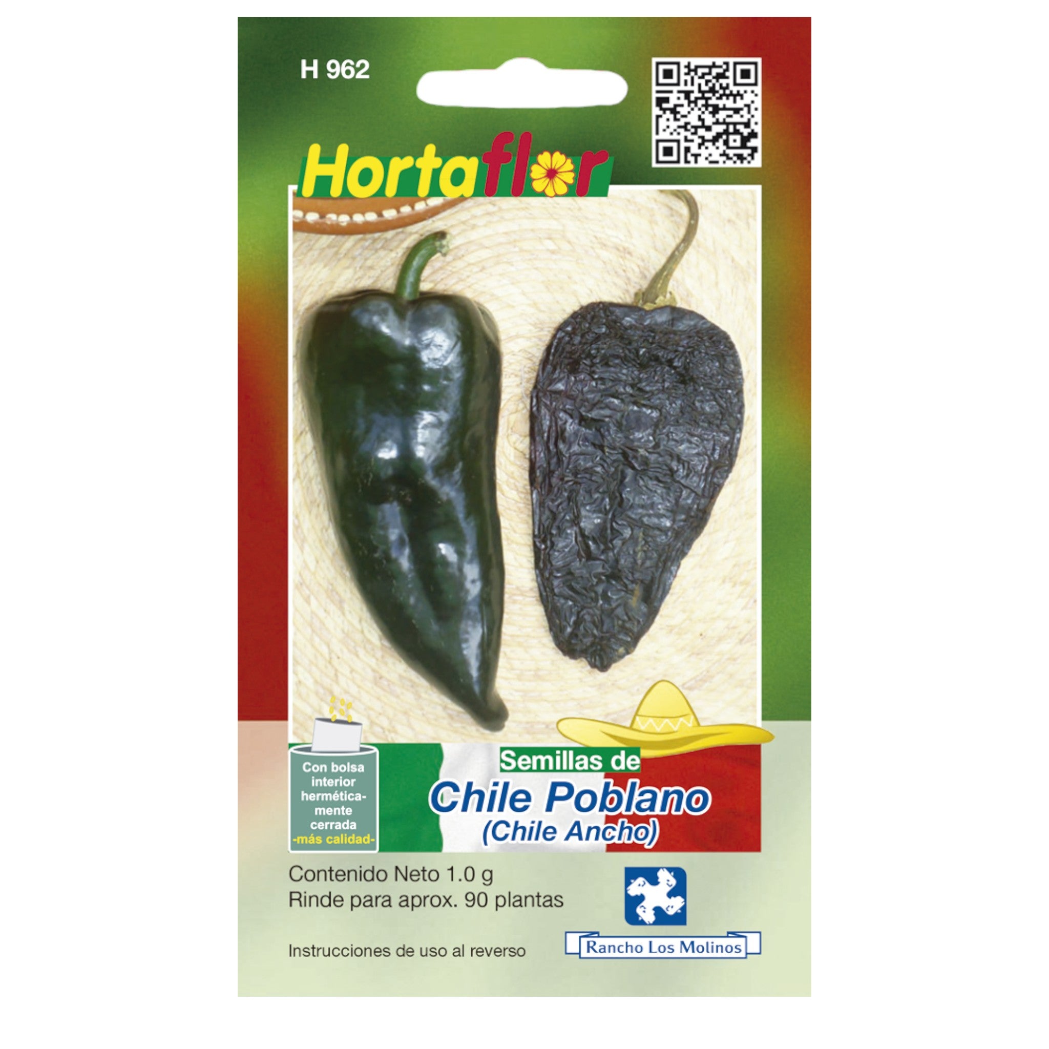 Foto del sobre d semillas de chiles poblanos