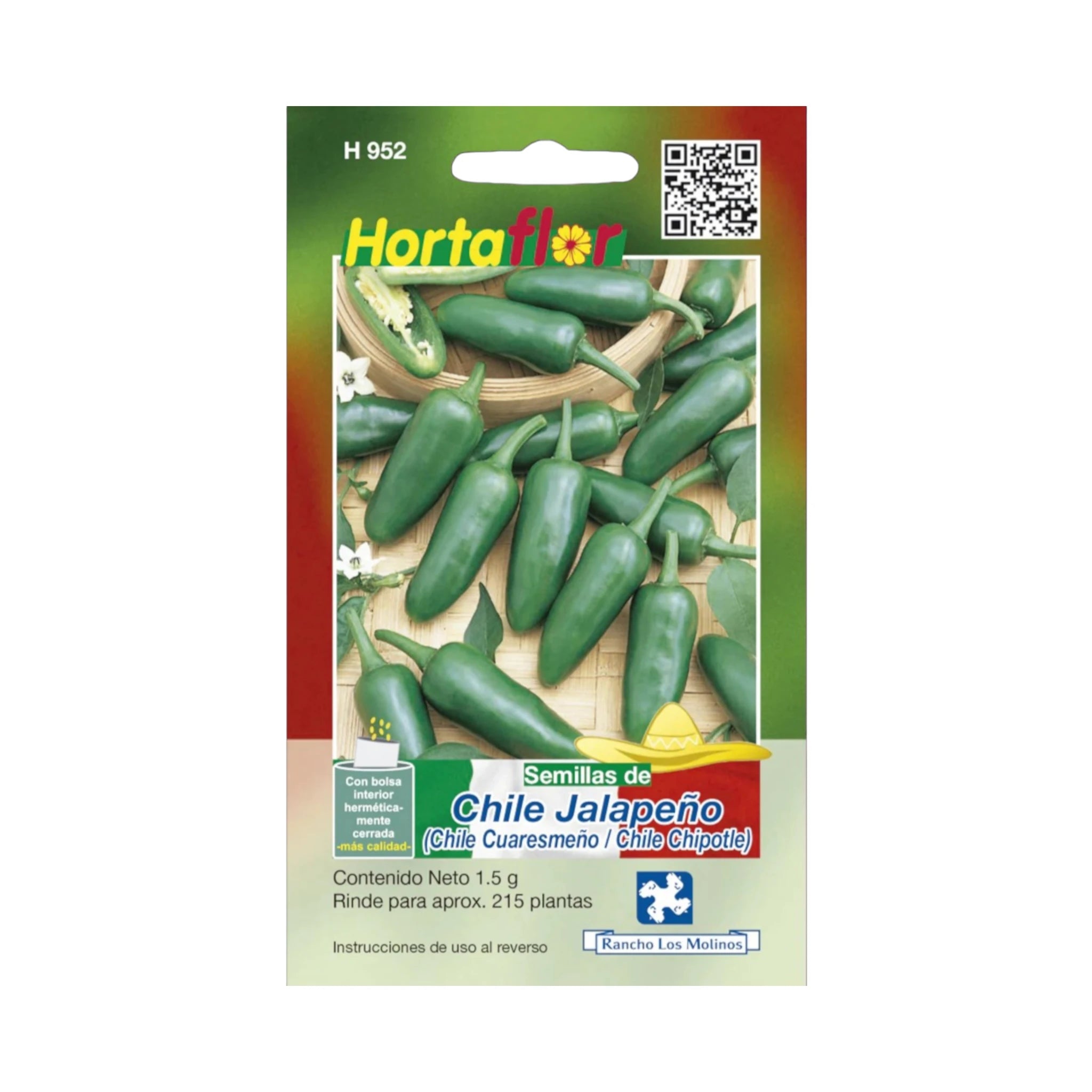 Sobre de semillas de chile jalapeño cuaresmeño para cultivar chipotle en casa o huerto urbano