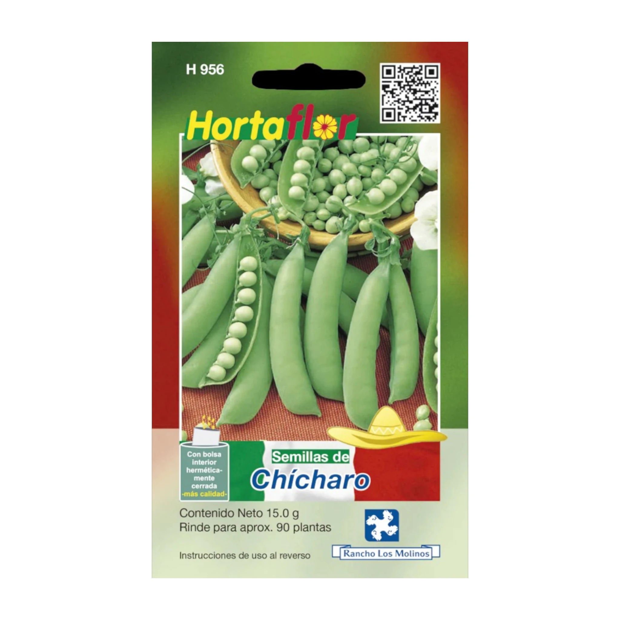  Imagen de un sobre de semillas de chícharo etiquetado con la variedad Pisum sativum