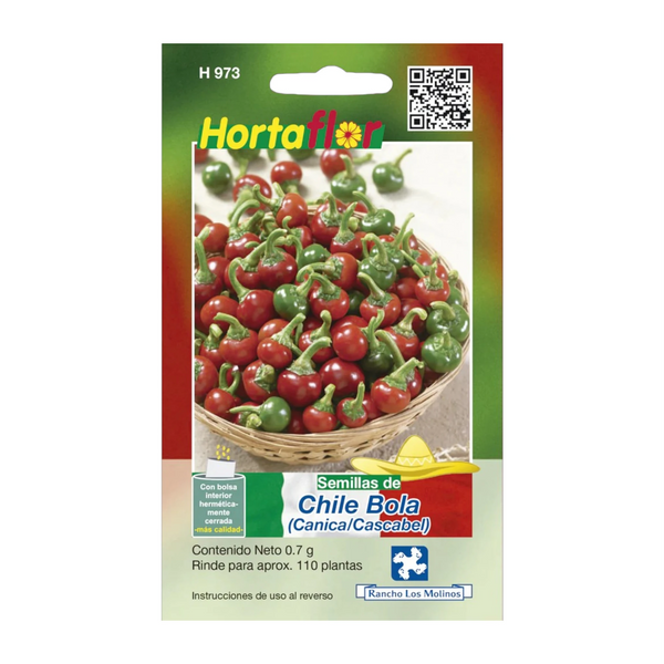 Fotografía del sobre de semillas de chile bola o chile cascabel ideal para huertos caseros