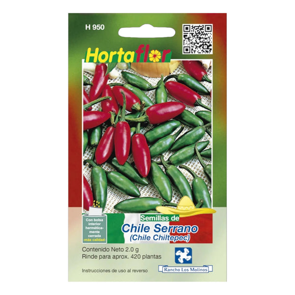 Empaque de semillas de chile serrano, variedad Chiltepec, ideal para huertos caseros o terrazas soleadas