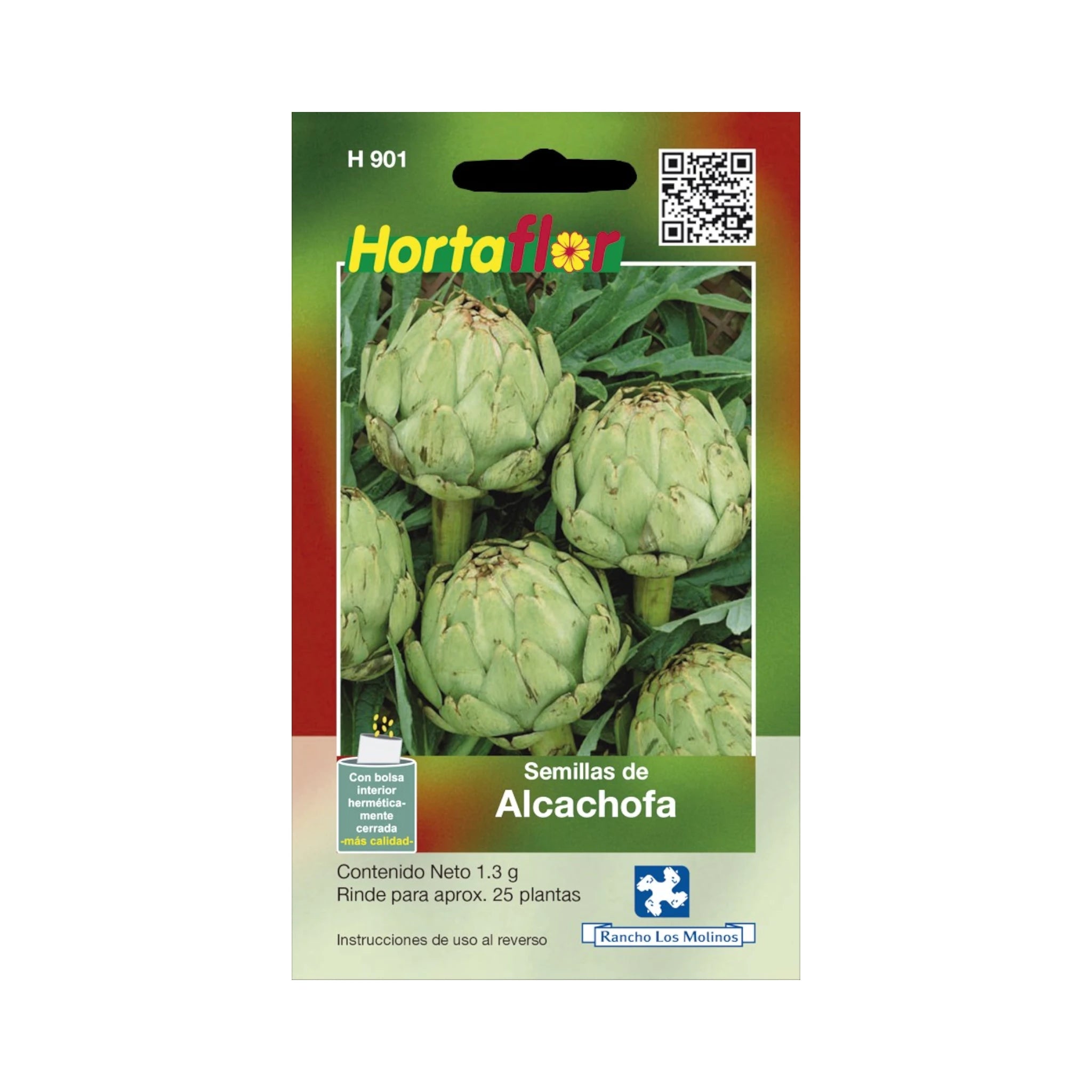 Sobre de semillas de alcachofa para cultivar en casa o jardín, ideal para huertos caseros y platillos gourmet.