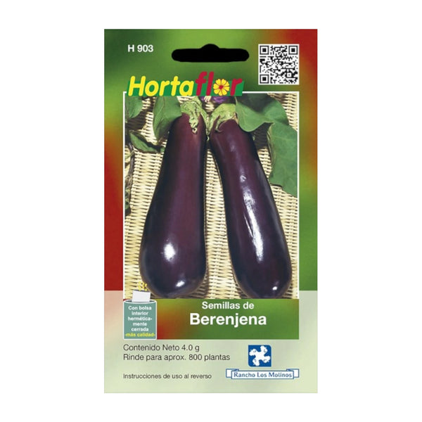 Sobre de semillas de berenjena ideal para cultivo en casa, perfectas para huertos caseros y cocina saludable.