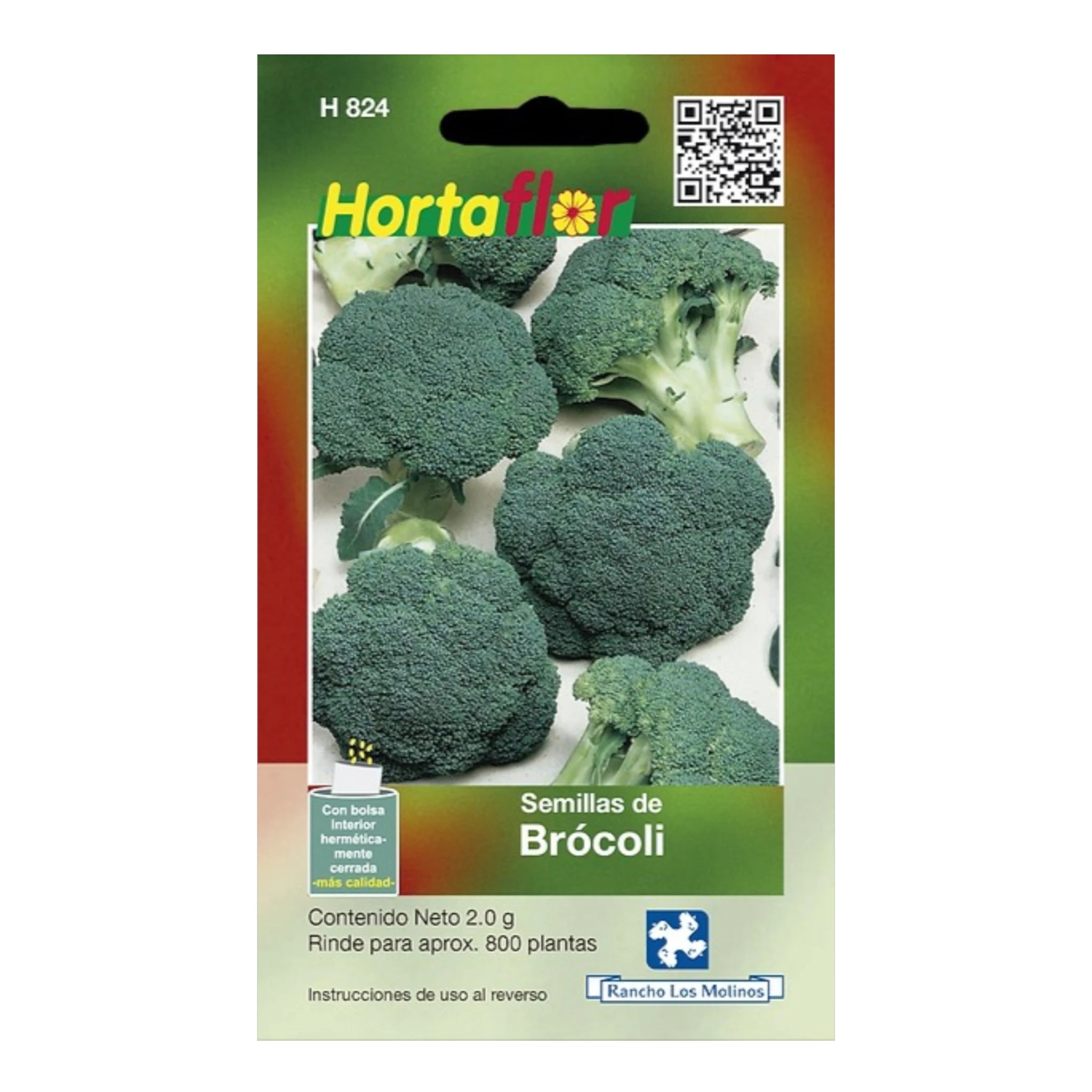 Sobre de semillas de brócoli ideal para cultivar en huertos caseros, perfecto para recetas saludables y nutritivas.