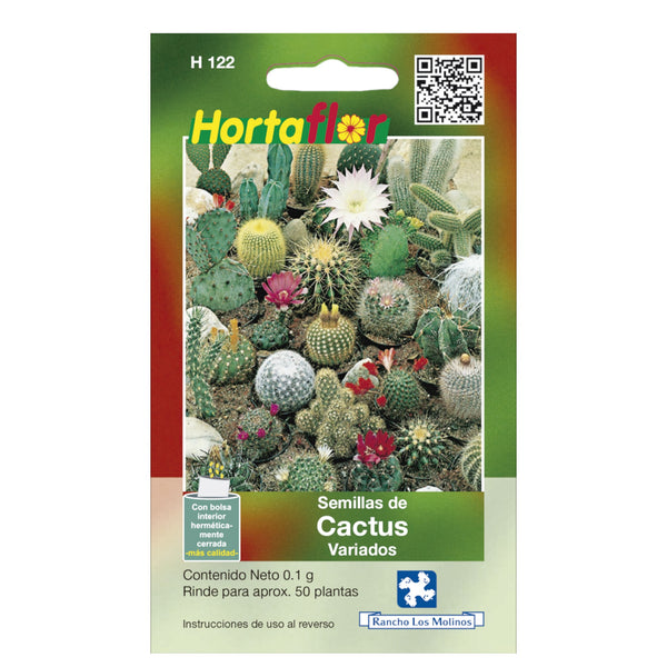 Sobre de semillas de cactus variados para cultivo en casa o maceta.