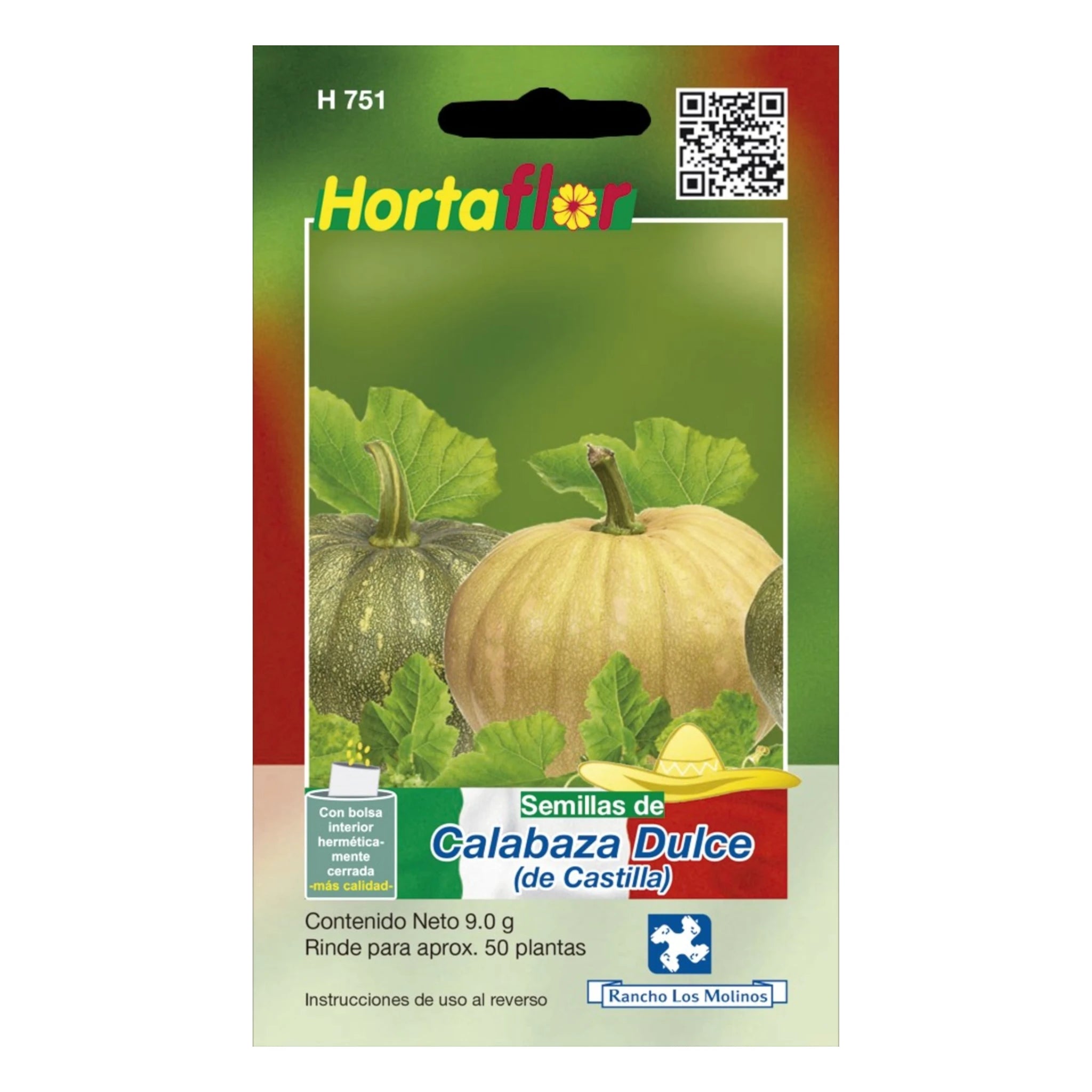 Sobre de semillas de calabaza dulce de Castilla ideal para cultivar en casa y preparar recetas tradicionales como el dulce de calabaza para Día de Muertos.
