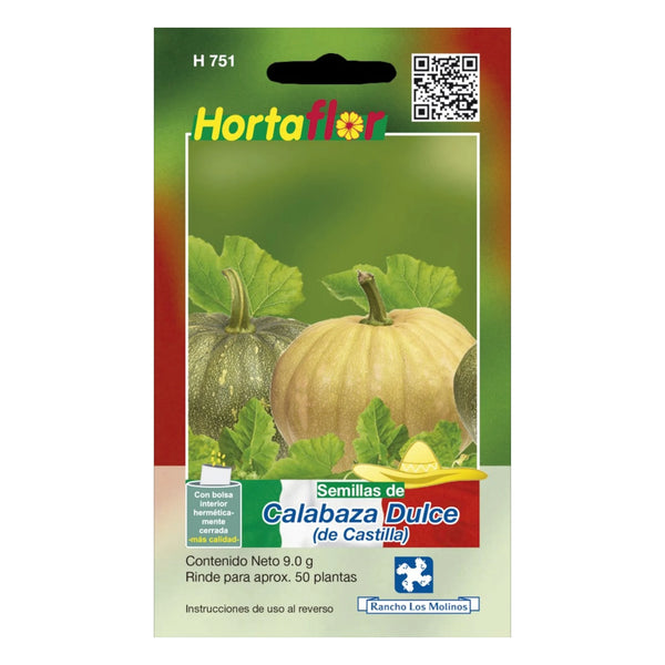 Sobre de semillas de calabaza dulce de Castilla ideal para cultivar en casa y preparar recetas tradicionales como el dulce de calabaza para Día de Muertos.
