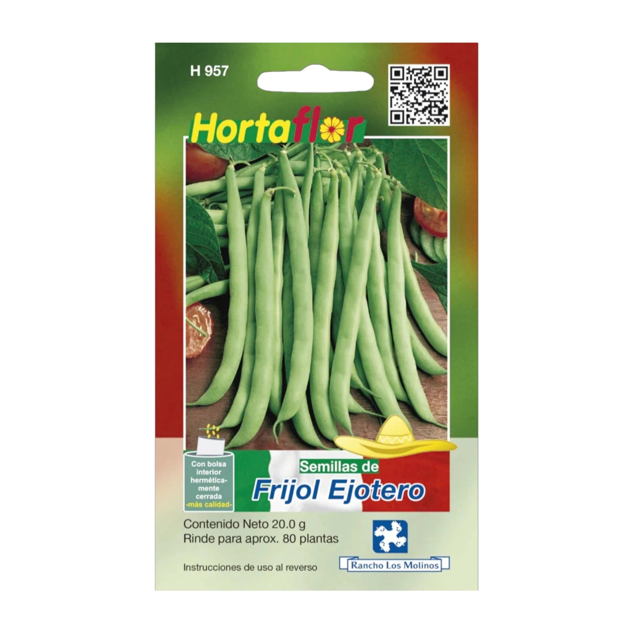 Sobre de semillas de frijol ejotero ideal para cultivo casero en huertos y traspatios