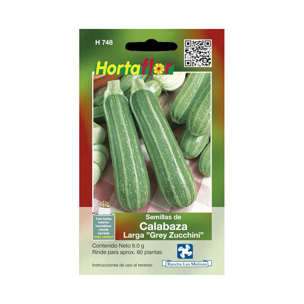 Sobre de semillas de calabaza larga grey zucchini ideal para cultivo en casa, perfectas para huertos caseros y cocina saludable.