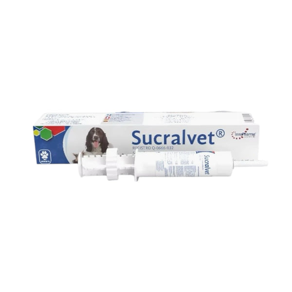 Gel Sucralvet protector gástrico oral para perros, gatos y caballos con úlceras o reflujo.