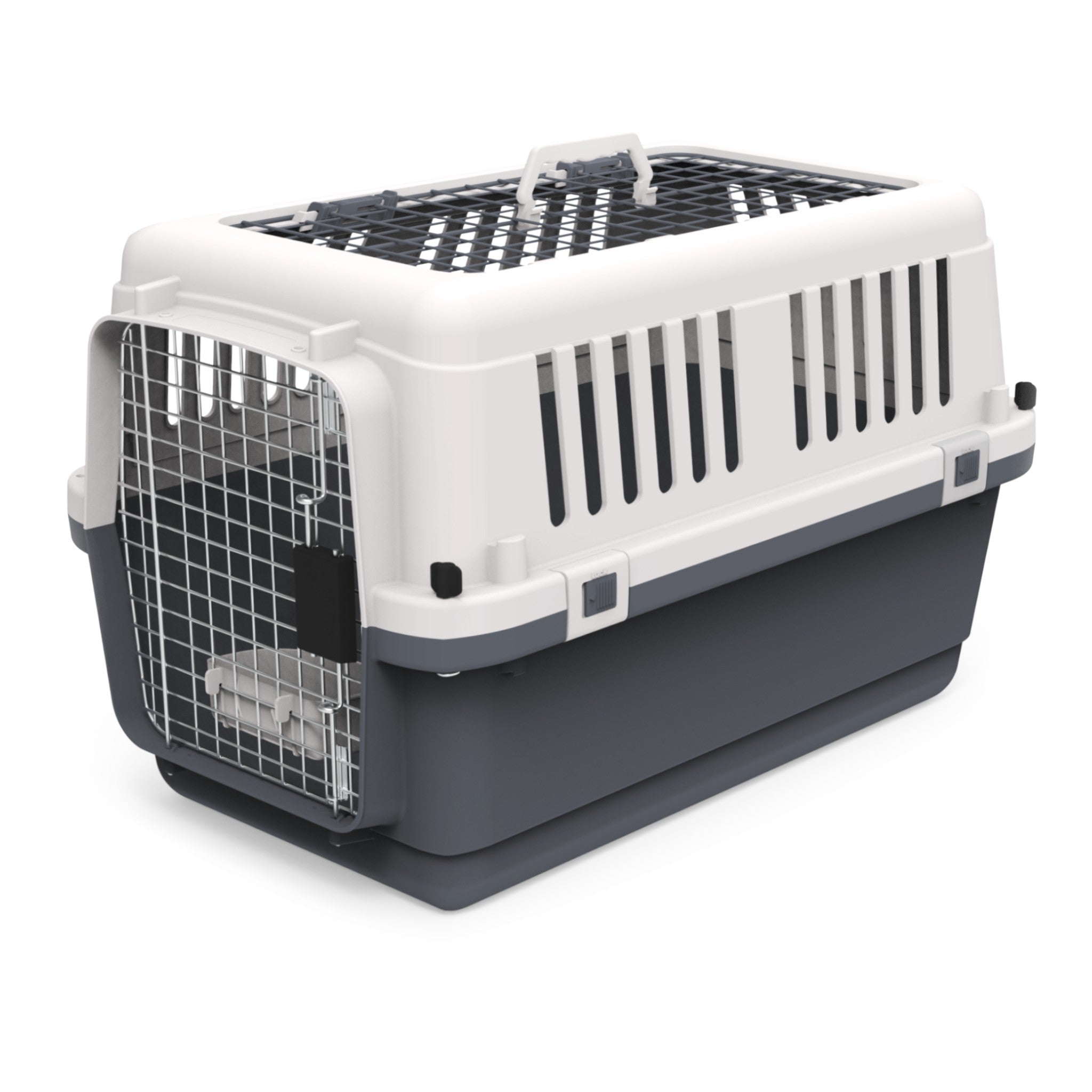 Transportadora Kennel plástica resistente con puerta lateral y superior para perros de hasta 10 kg