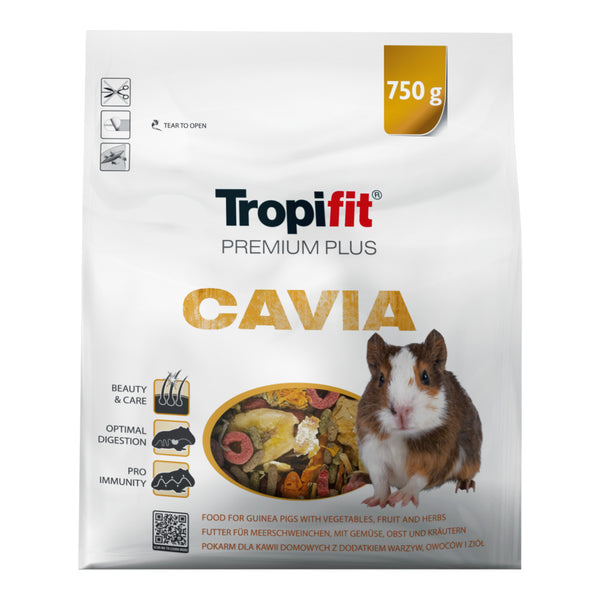 Empaque de Tropifit Premium Plus alimento para cuyos con mezcla natural de alfalfa, frutas y hierbas